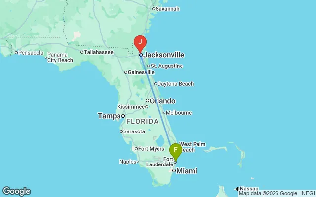 Flight path from Fort Lauderdale to Jacksonville