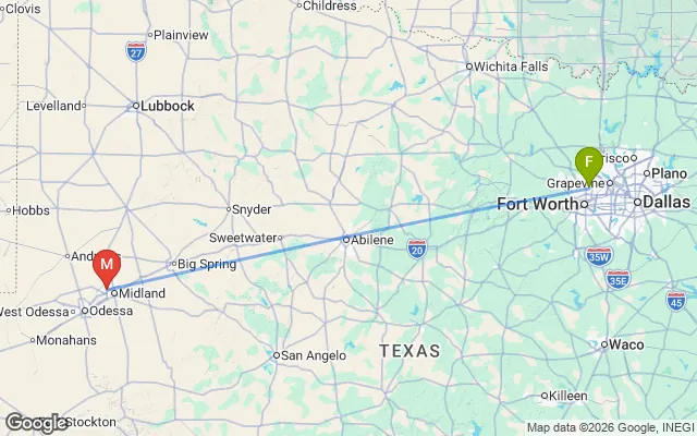 Flight path from Fort Worth to Midland
