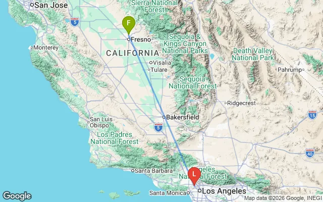 Flight path from Fresno to Los Angeles