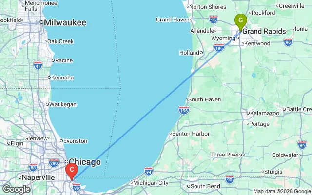 Flight path from Grand Rapids to Chicago