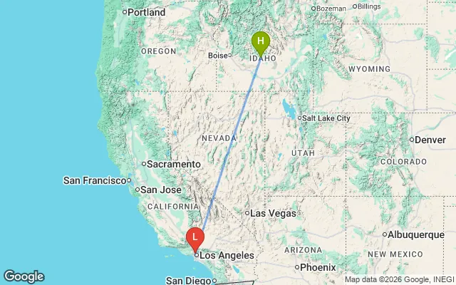 Flight path from Hailey to Los Angeles