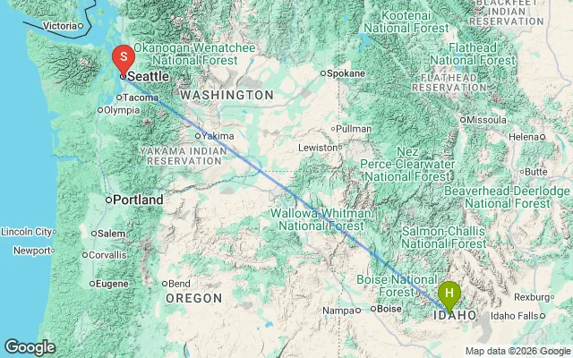 Flight path from Hailey to Seattle