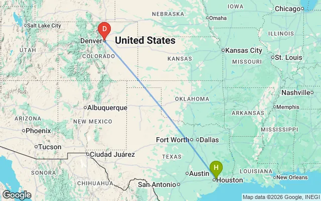 Flight path from Houston to Denver