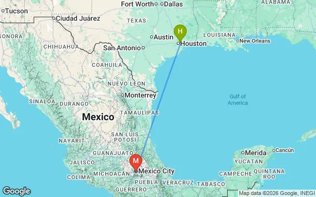 Flight path from Houston to Mexico City