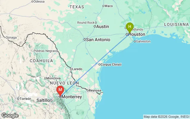 Flight path from Houston to Monterrey