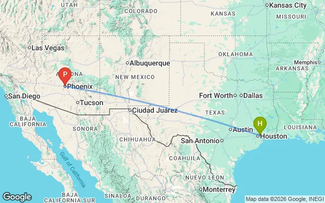 Flight path from Houston to Phoenix