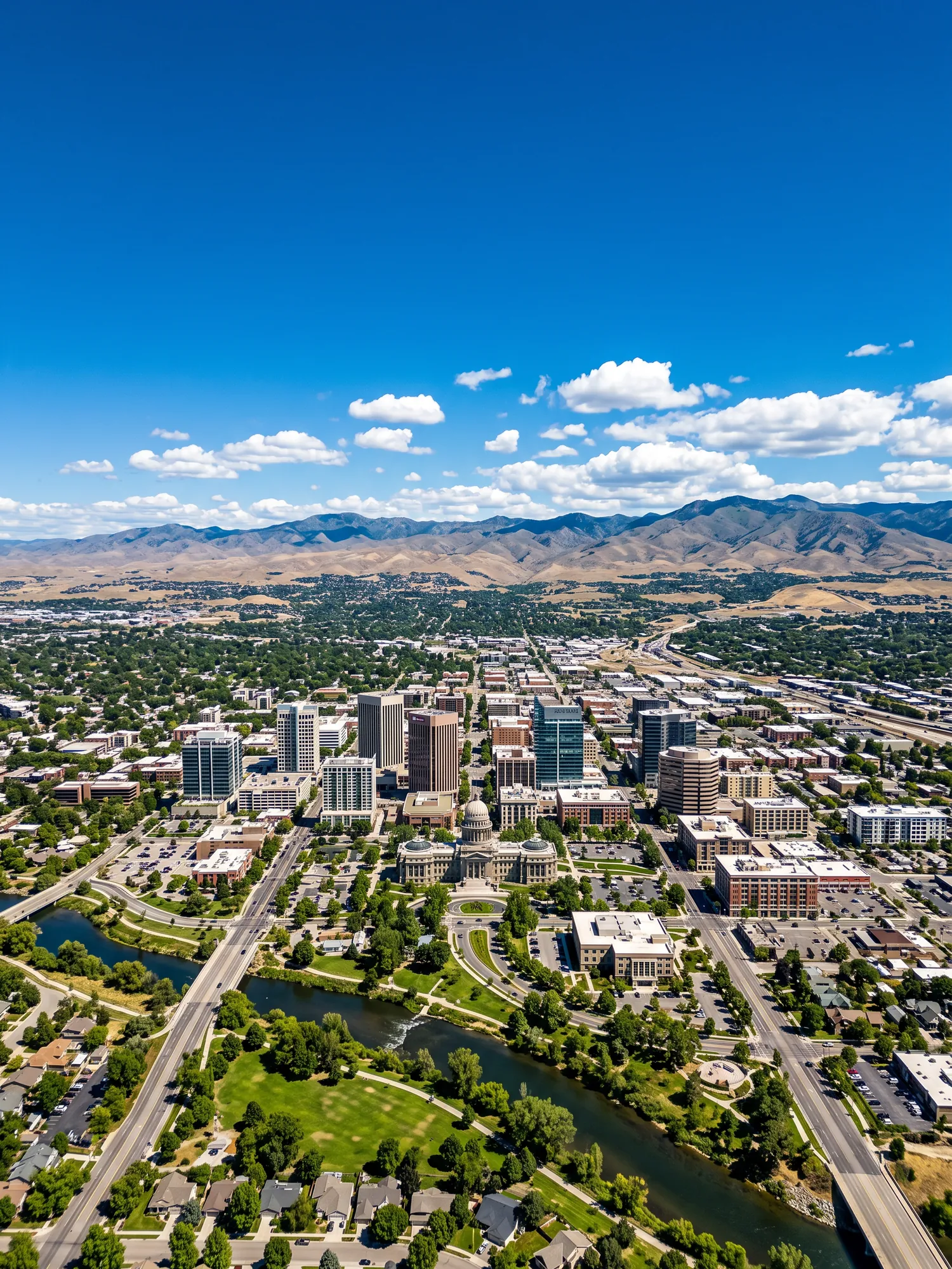 Panoramic aerial view of Eagle skyline in bright daylight