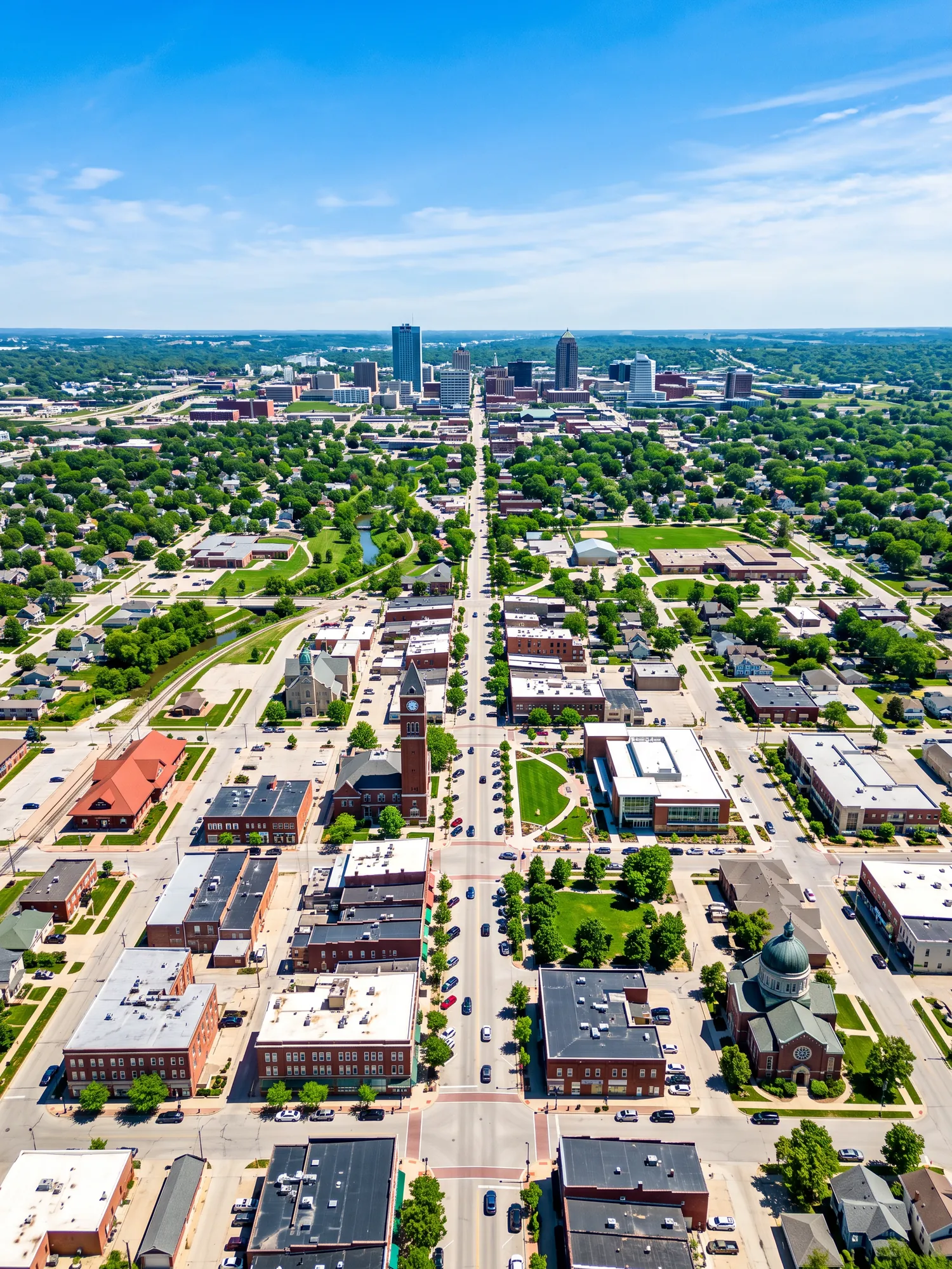 Panoramic aerial view of Marion skyline in bright daylight