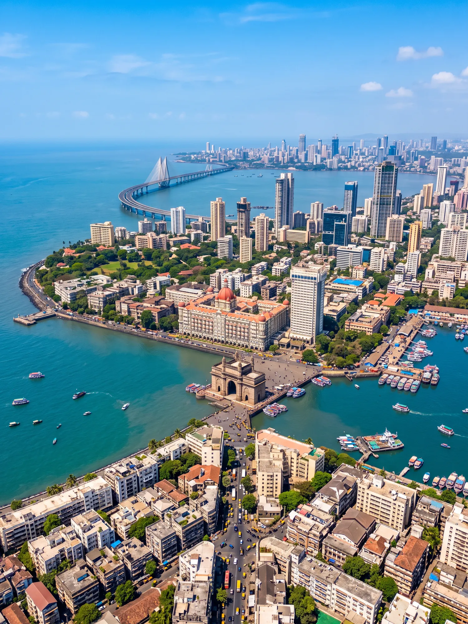 Panoramic aerial view of Mumbai skyline in bright daylight