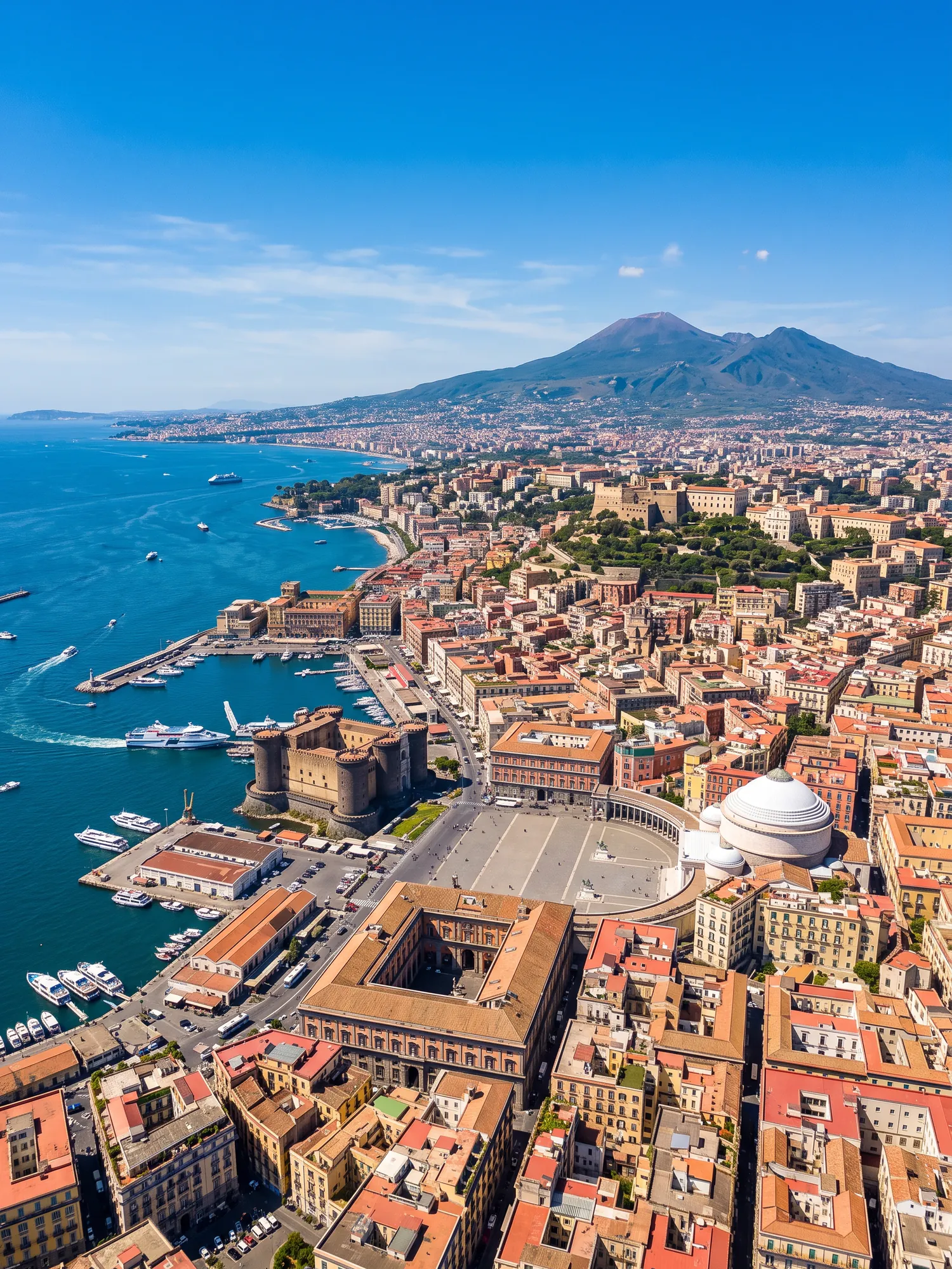 Panoramic aerial view of Naples skyline in bright daylight