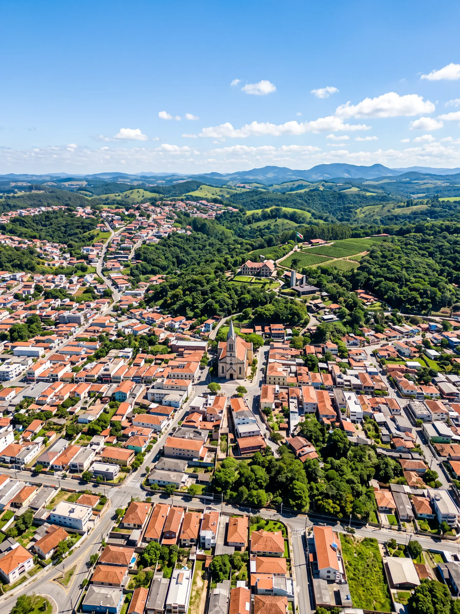 Panoramic aerial view of São Roque skyline in bright daylight
