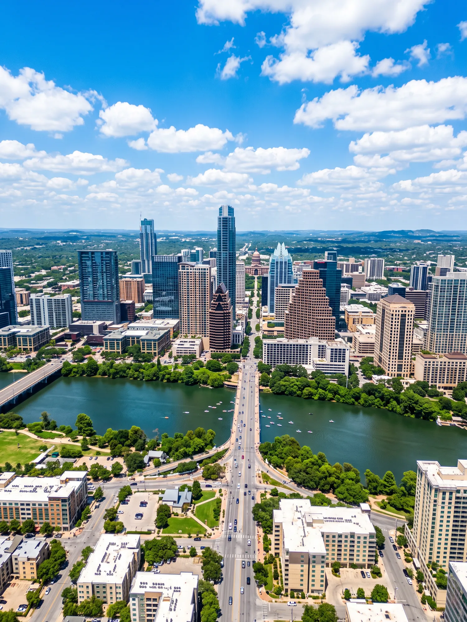 Image of Panoramic Cityscape View Of Austin In Bright Daylight