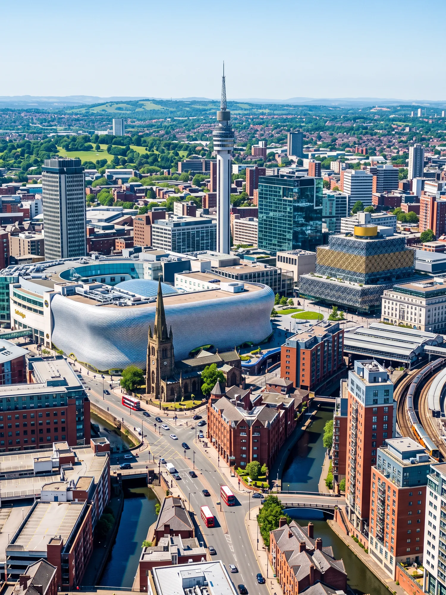 Image of Panoramic Cityscape View Of Birmingham In Bright Daylight