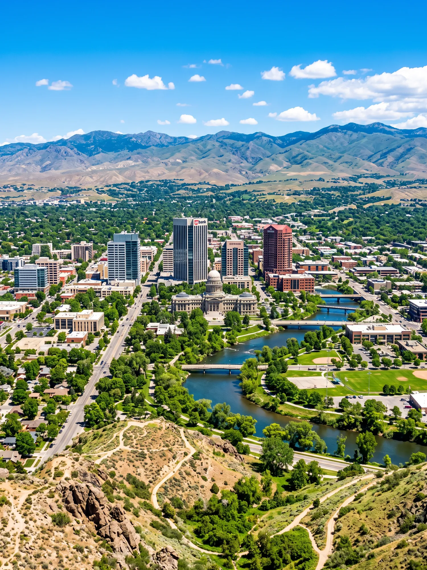 Image of Panoramic Cityscape View Of Boise In Bright Daylight