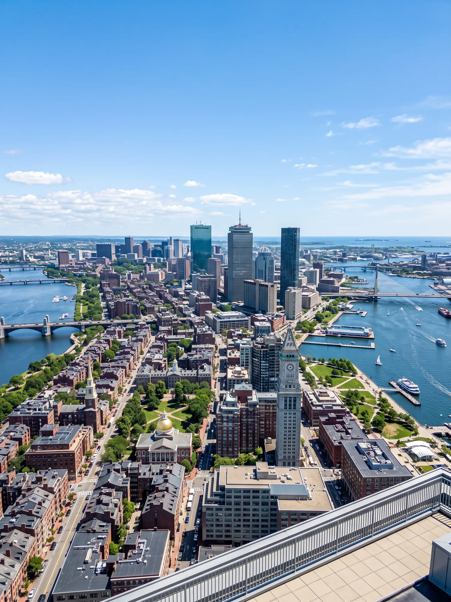 Image of Panoramic Cityscape View Of Boston In Bright Daylight
