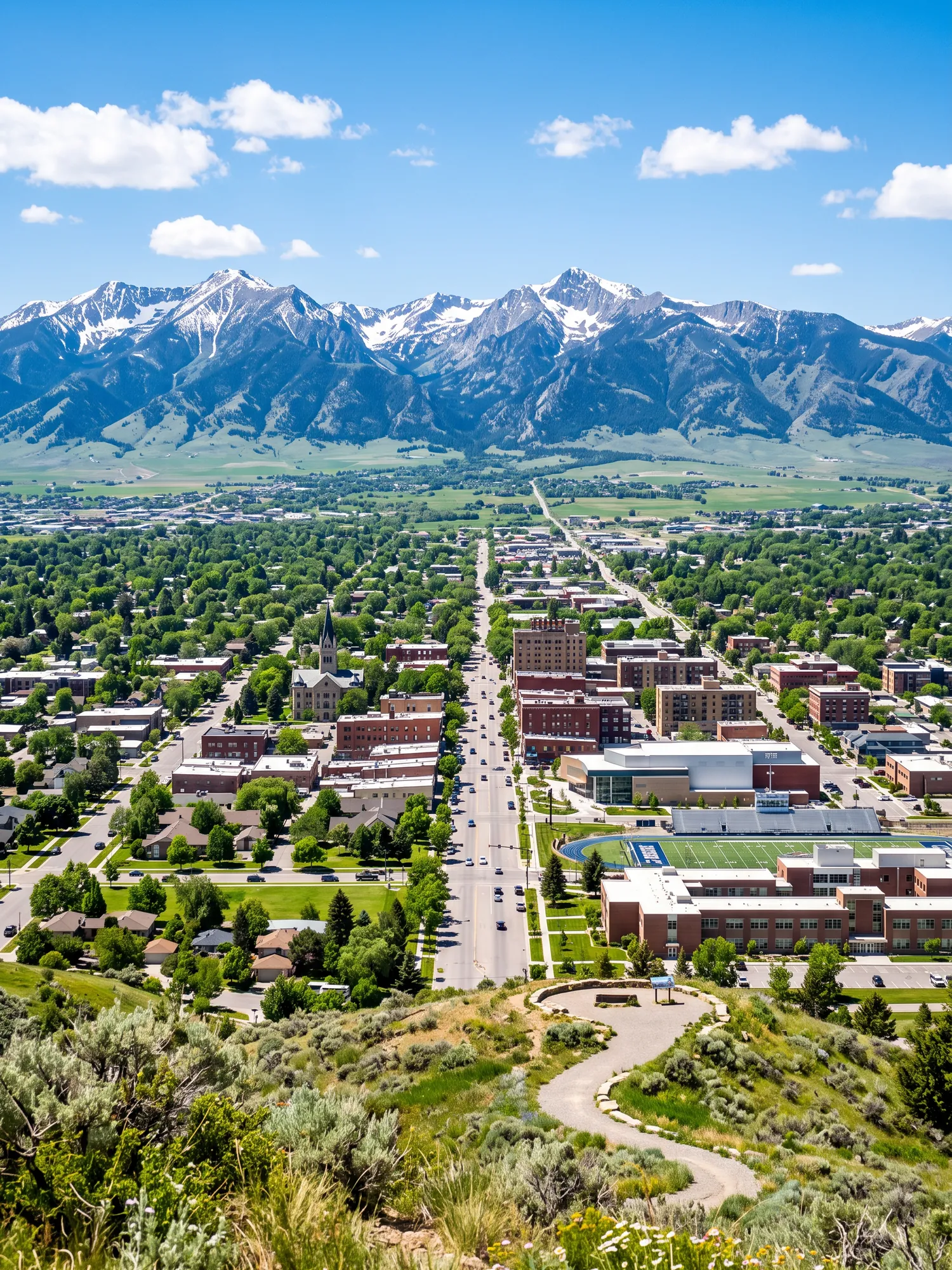 Image of Panoramic Cityscape View Of Bozeman In Bright Daylight