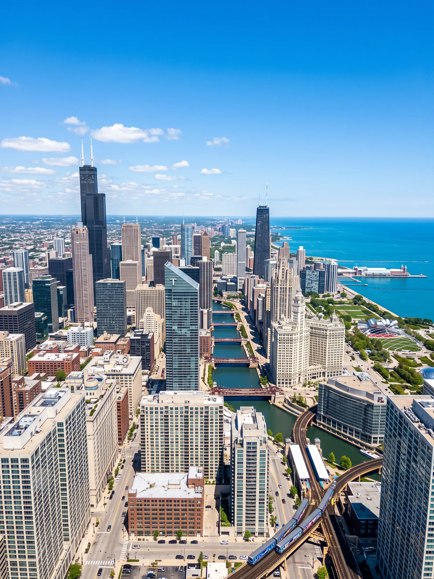 Image of Panoramic Cityscape View Of Chicago In Bright Daylight 1