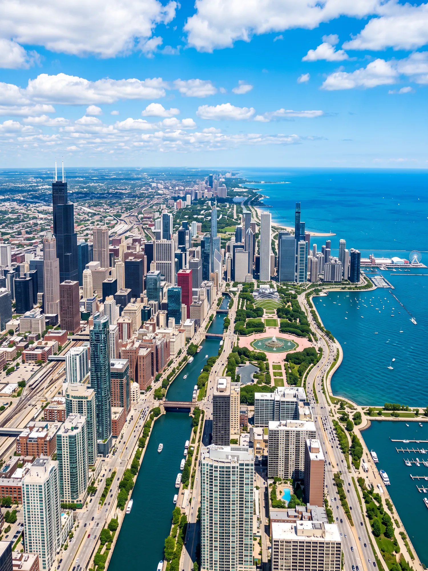 Image of Panoramic Cityscape View Of Chicago In Bright Daylight 5