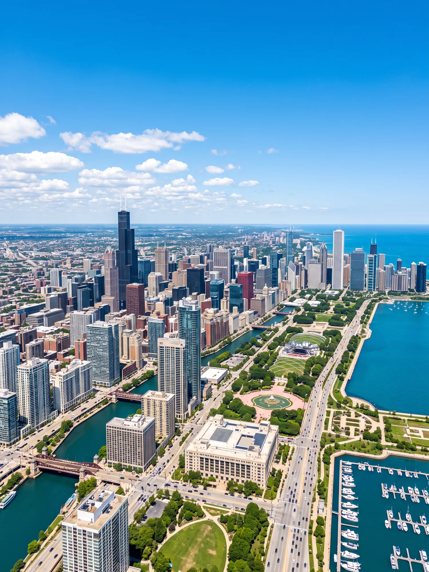 Image of Panoramic Cityscape View Of Chicago In Bright Daylight