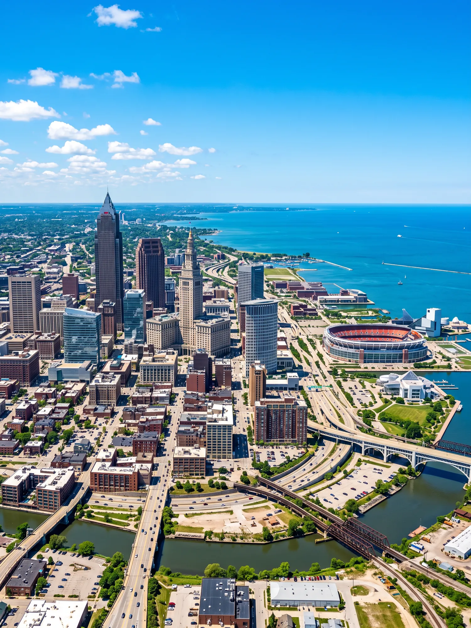 Image of Panoramic Cityscape View Of Cleveland In Bright Daylight