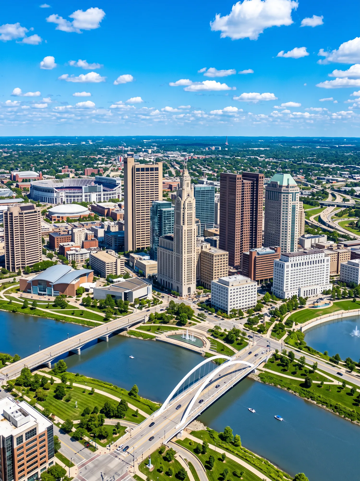 Image of Panoramic Cityscape View Of Columbus In Bright Daylight
