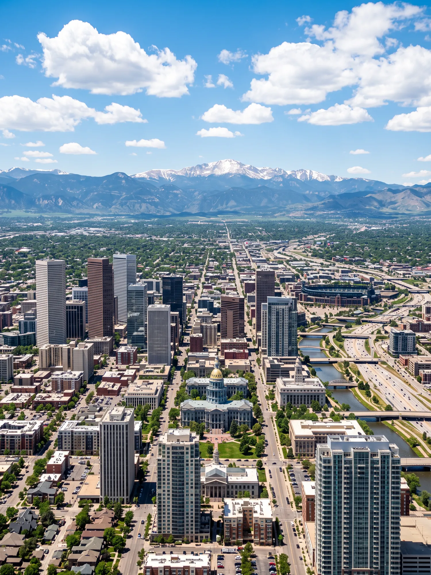 Image of Panoramic Cityscape View Of Denver In Bright Daylight