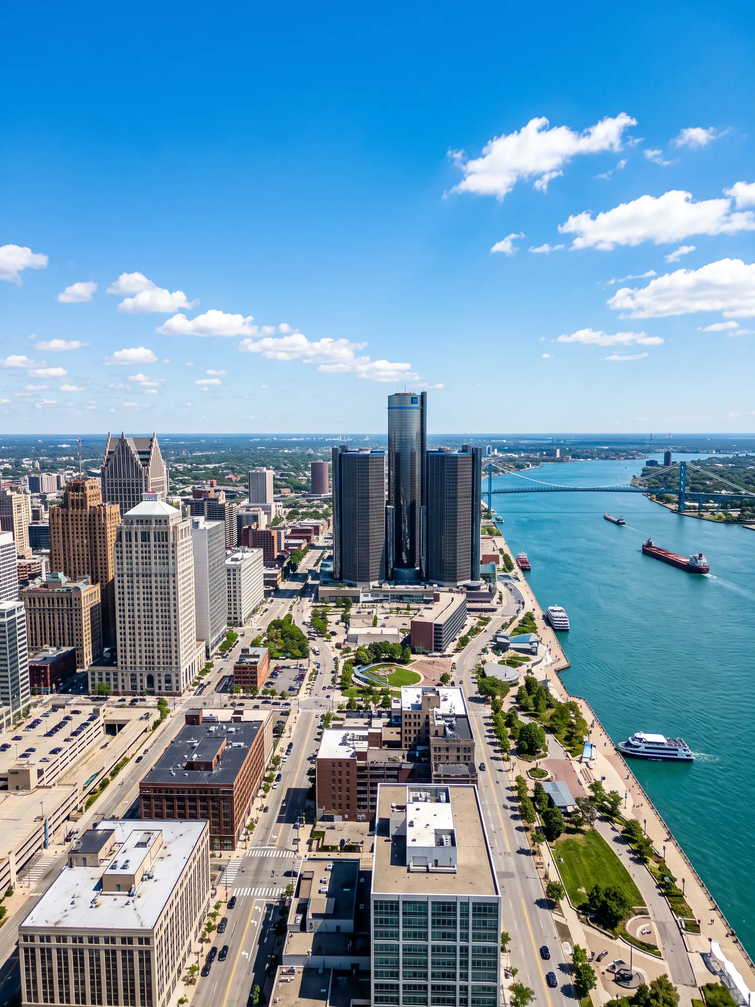 Image of Panoramic Cityscape View Of Detroit In Bright Daylight