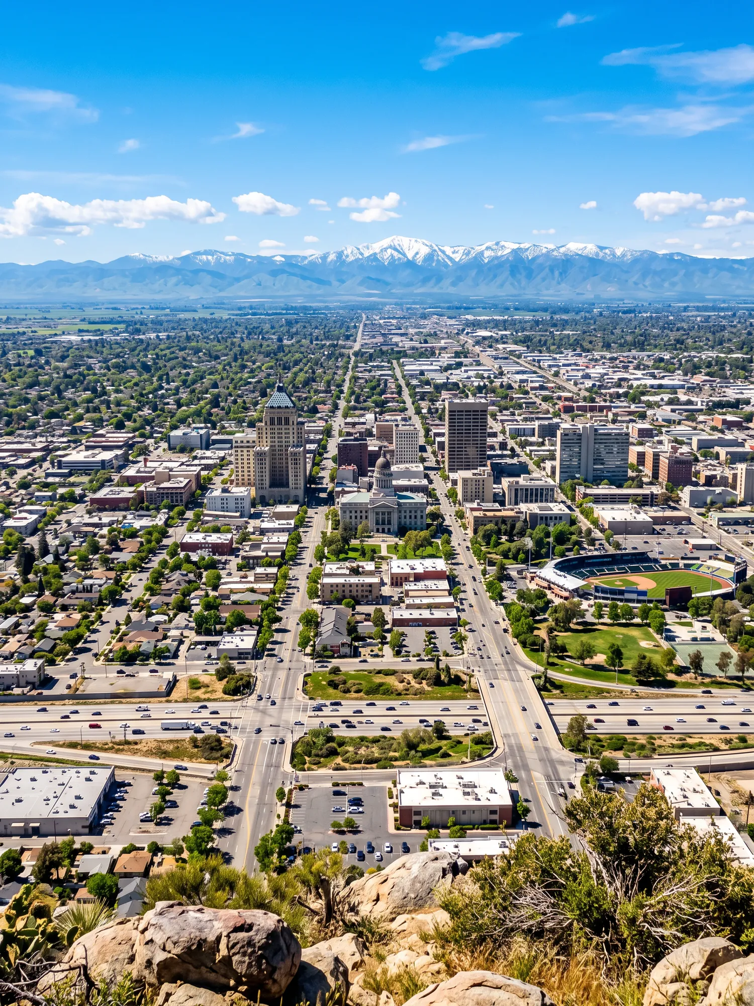 Image of Panoramic Cityscape View Of Fresno In Bright Daylight