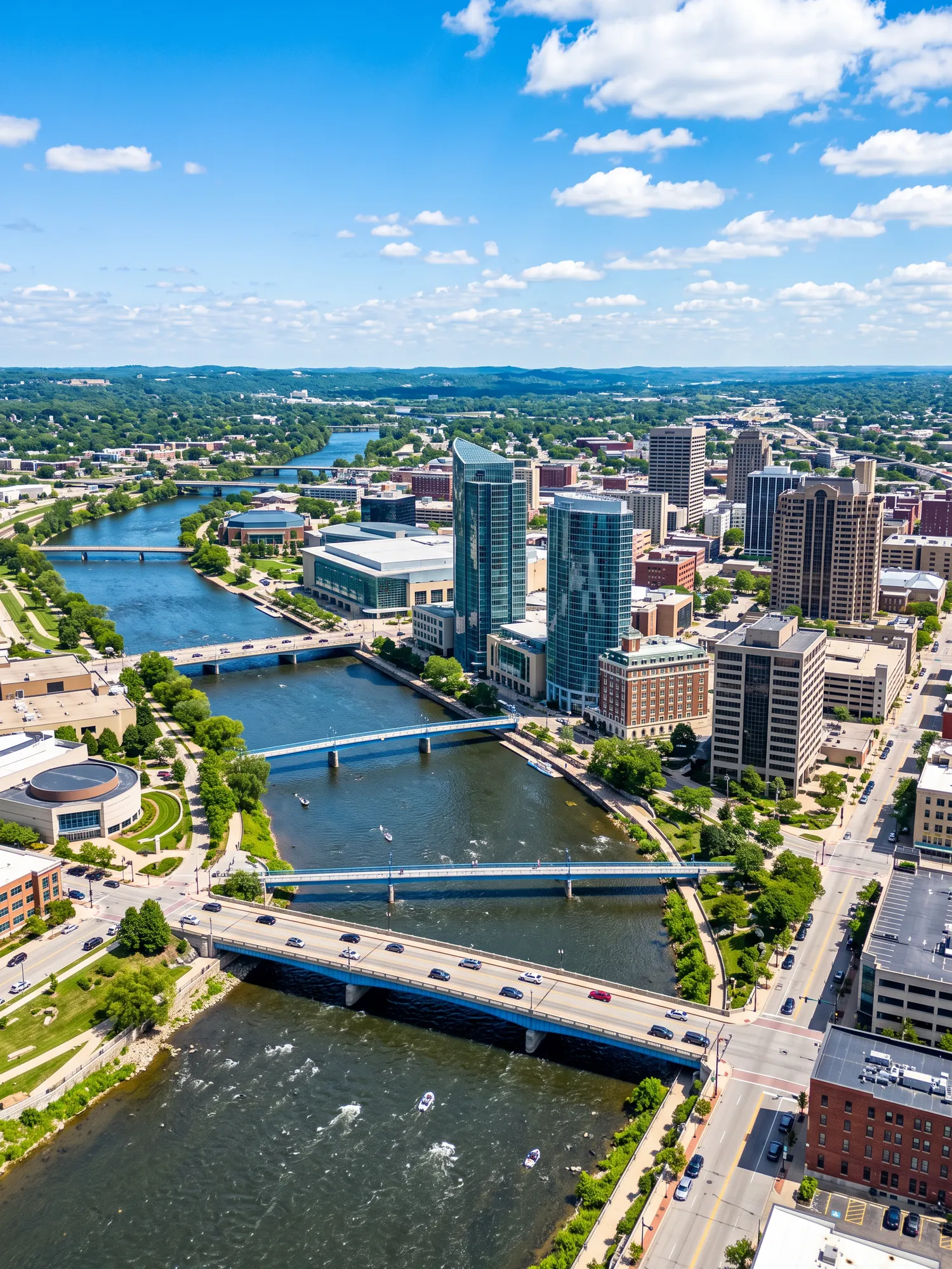 Image of Panoramic Cityscape View Of Grand Rapids In Bright Daylight