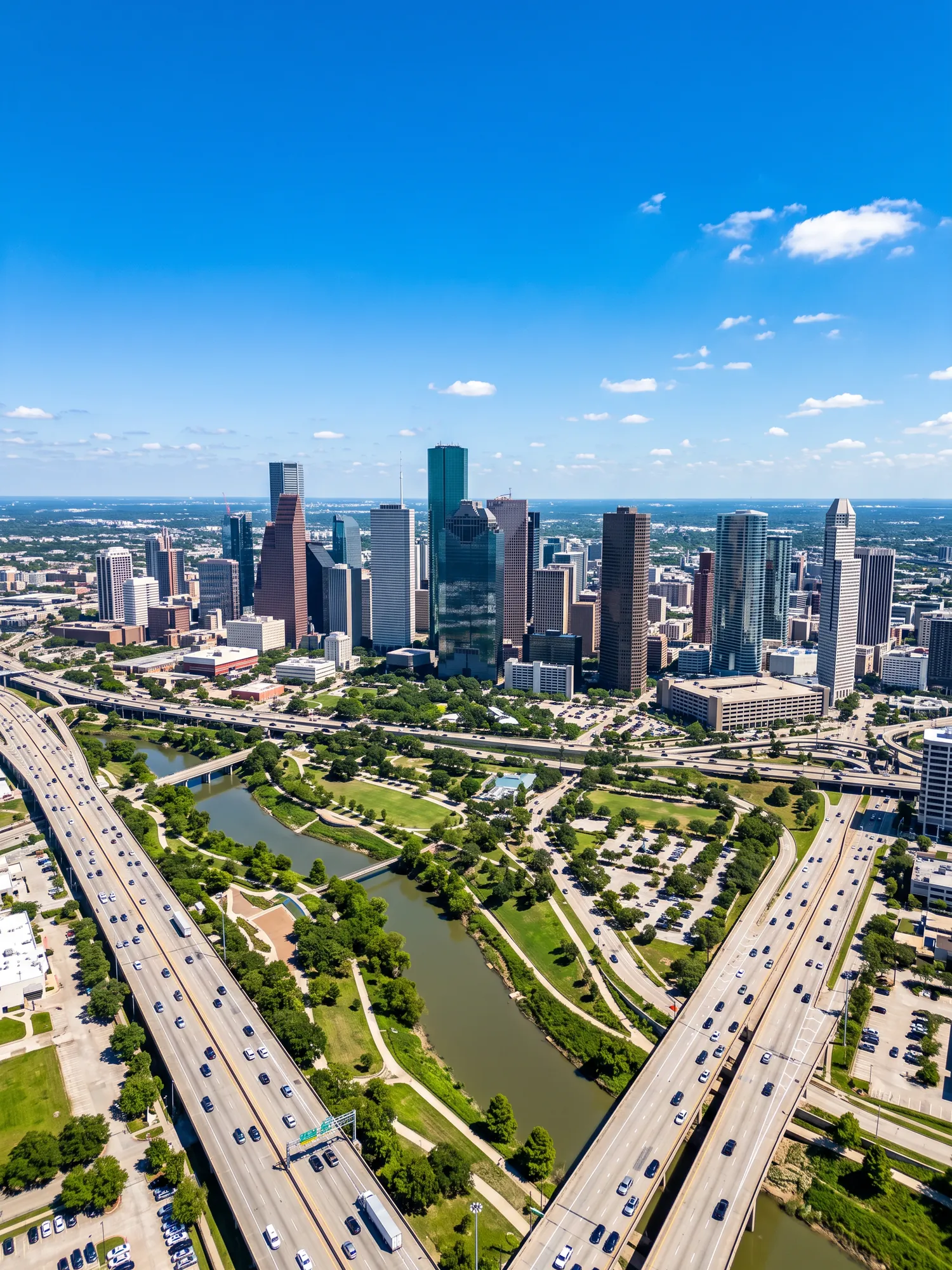 Image of Panoramic Cityscape View Of Houston In Bright Daylight 2