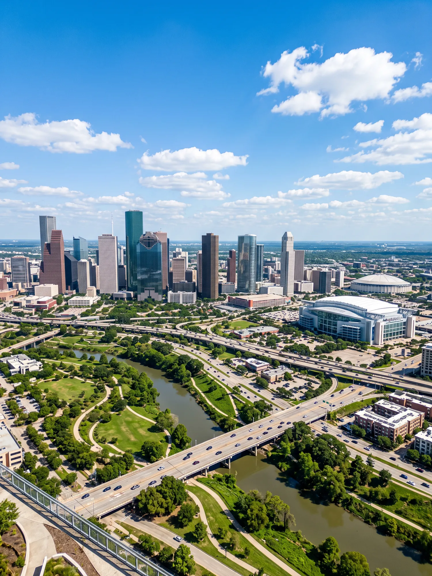 Image of Panoramic Cityscape View Of Houston In Bright Daylight