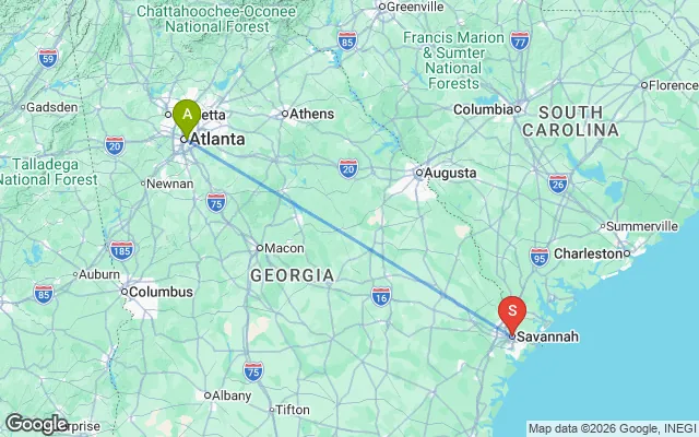 Flight path from Atlanta to Savannah