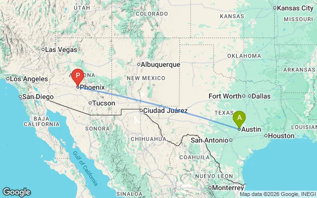 Flight path from Austin to Phoenix