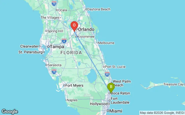 Flight path from Boca Raton to Orlando