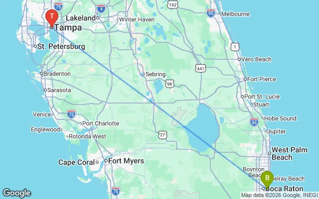 Flight path from Boca Raton to Tampa