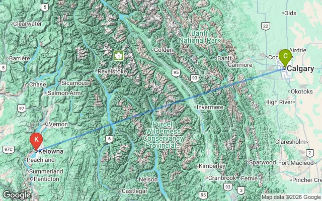 Flight path from Calgary to Kelowna