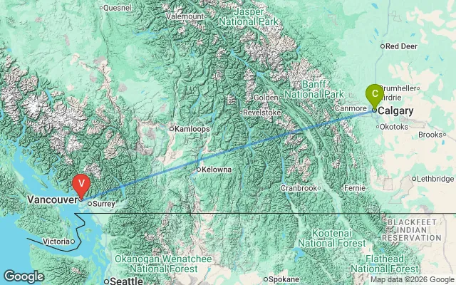 Flight path from Calgary to Vancouver
