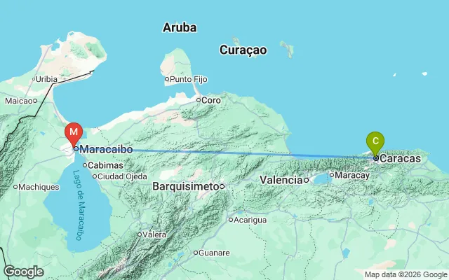 Flight path from Caracas to Maracaibo