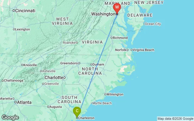 Flight path from Charleston to Washington
