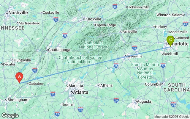 Flight path from Charlotte to Altoona