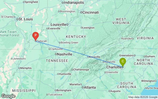 Flight path from Charlotte to Paducah