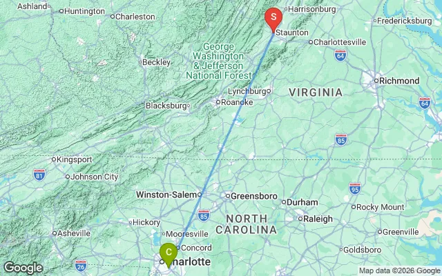 Flight path from Charlotte to Staunton