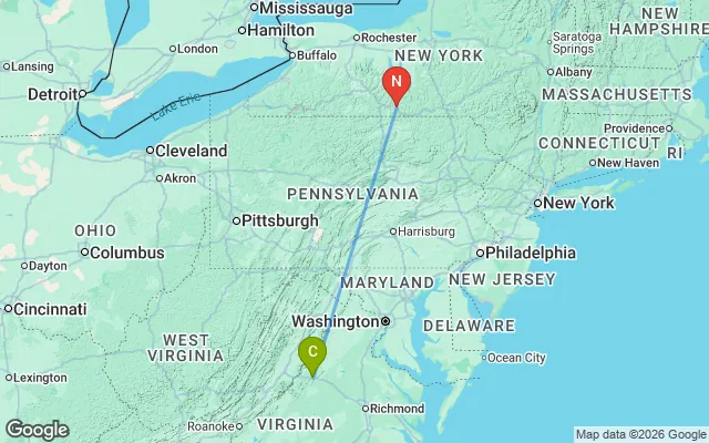 Flight path from Charlottesville to New York