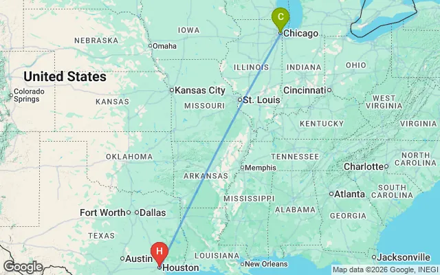 Flight path from Chicago to Houston