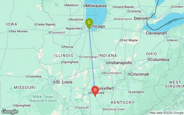 Flight path from Chicago to Owensboro