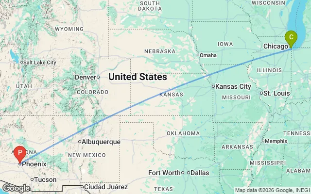 Flight path from Chicago to Phoenix