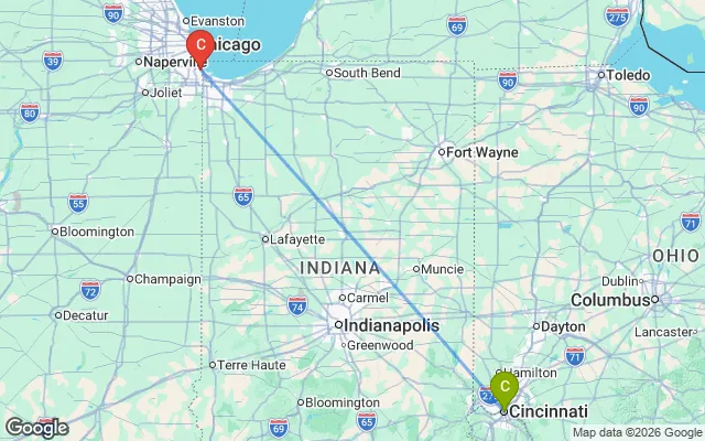 Flight path from Cincinnati to Chicago