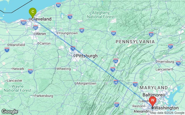 Flight path from Cleveland to Washington