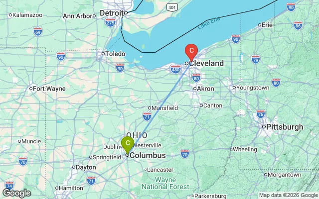 Flight path from Columbus to Cleveland