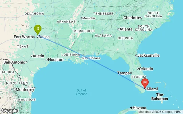 Flight path from Dallas to Miami